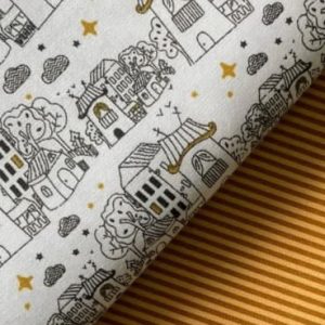 Tecido Fabricart Riscas Amarelo torrado e castanho
