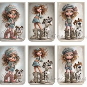 NEW Painel Bolsa Porta Telemóvel /Óculos/ Canetas Coleção Meninas e Cães