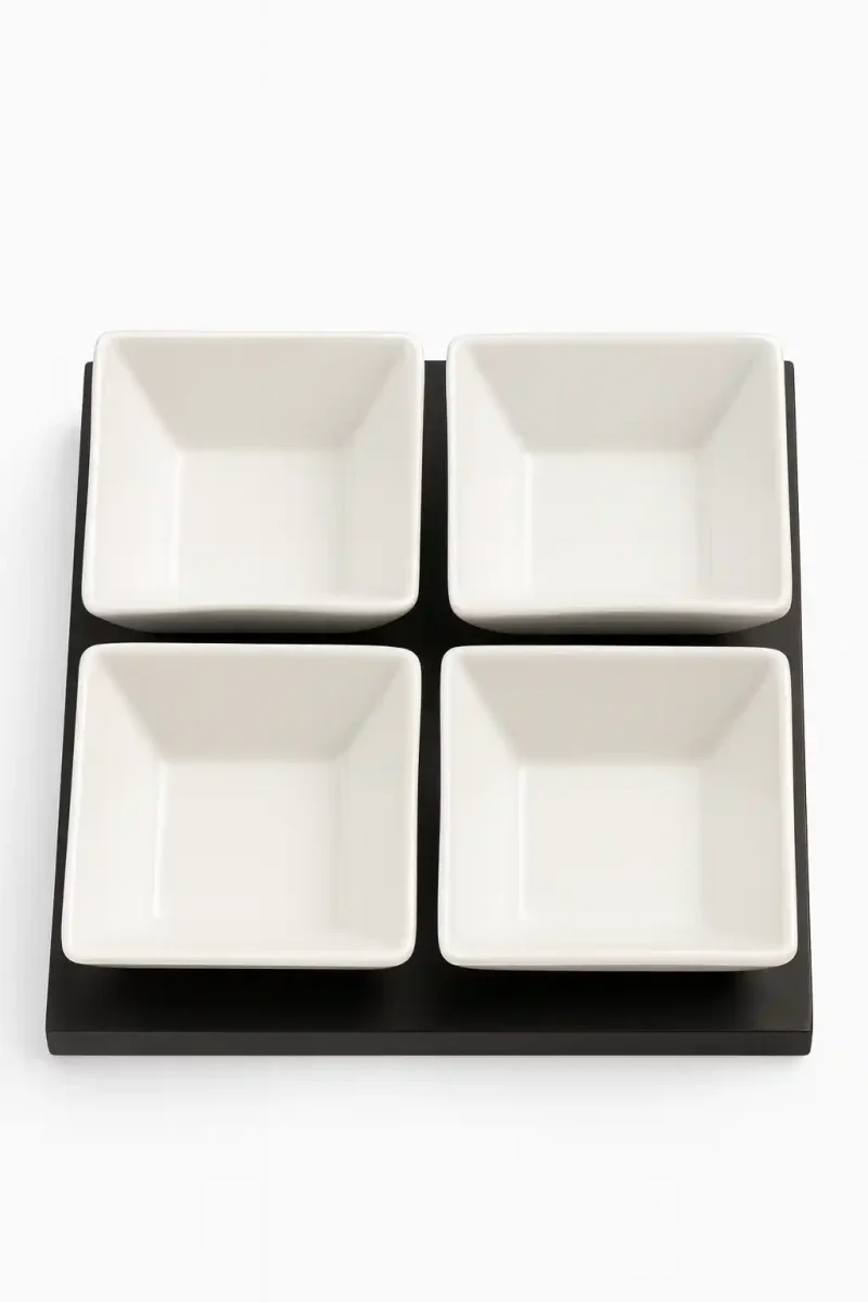 Saladeira Set 4 com Suporte de Madeira